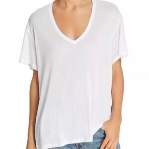 Anine Bing Deep V-Neck Silk Tee Medium Womens White Slub Knit Oversized Classic